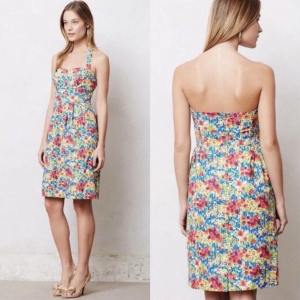 Anthropologie Girls From Savoy Halter Dress Garden Party Retro Floral